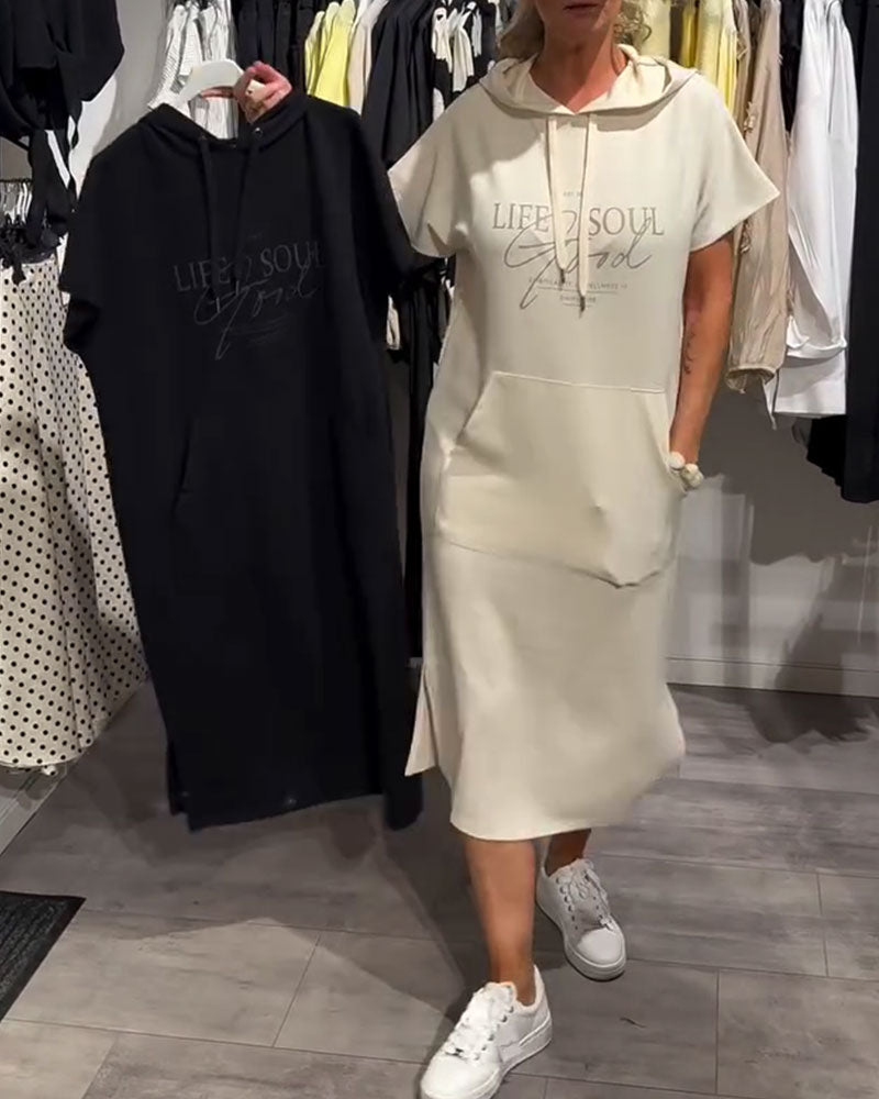 Letter-Print Hoodie Dress