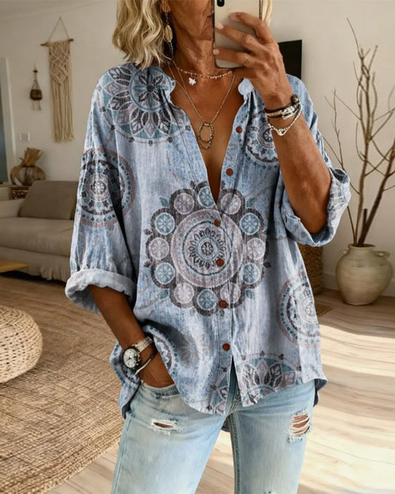 Mandala Pattern Drop Shoulder Sleeve Shirt