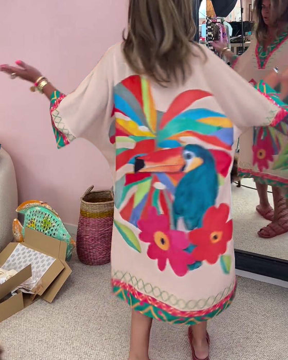 V-neck Graffiti Print Dress