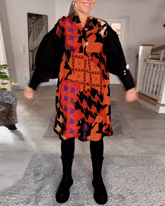 Printed v-neck long sleeve dress