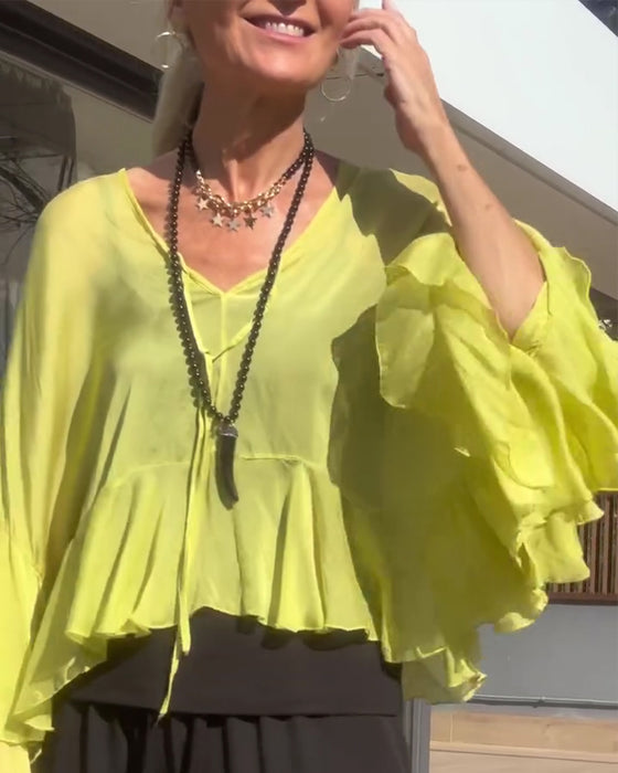 Ruffle Flutter Sleeve Batwing Sleeve Blouse