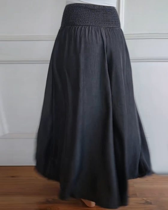 Elastic waist wide leg pants
