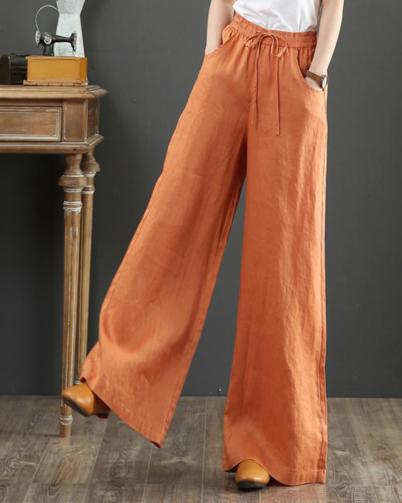 Solid color high waist wide leg pants