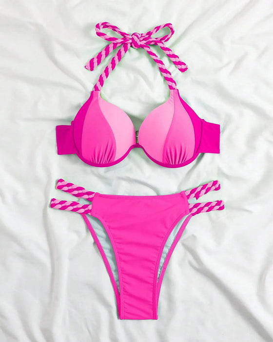 Colorblock halterneck bikini set