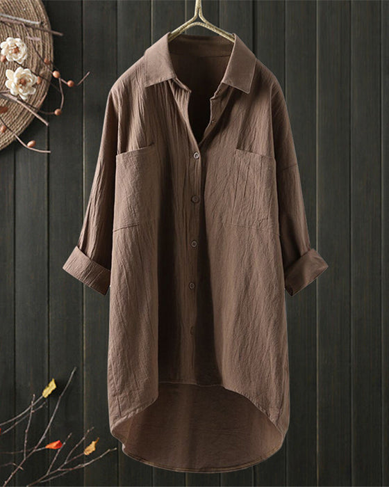 Solid Color Loose Blouse with Long Sleeves