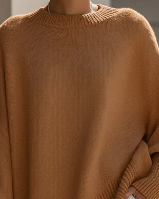 Round Neck Loose Mid-Length Jumper