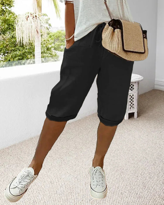 Solid color drawstring comfortable trousers