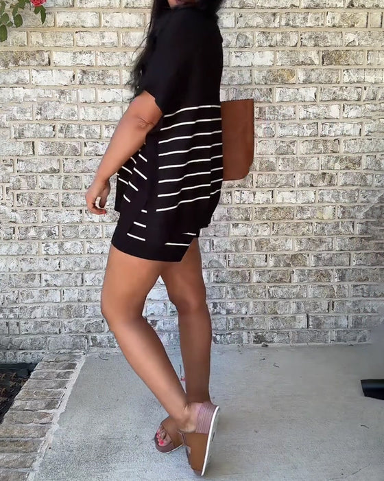 Stripe Loose Casual Shorts Set
