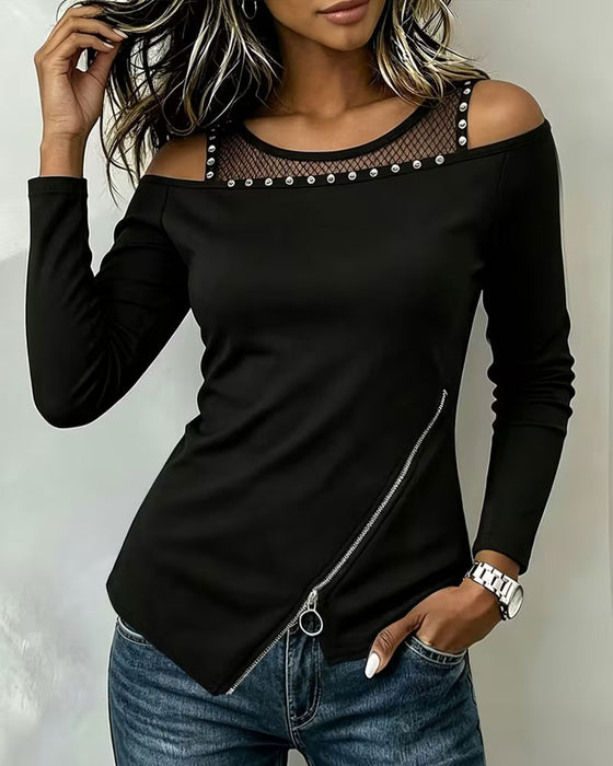 Mesh Zip Irregular Top