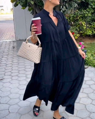 Elegant V Neck Short Sleeve Dress