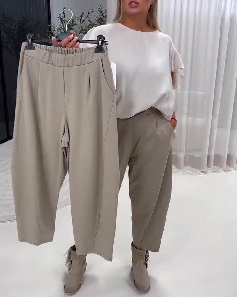 Solid Color Elastic Waist Fashion Pants