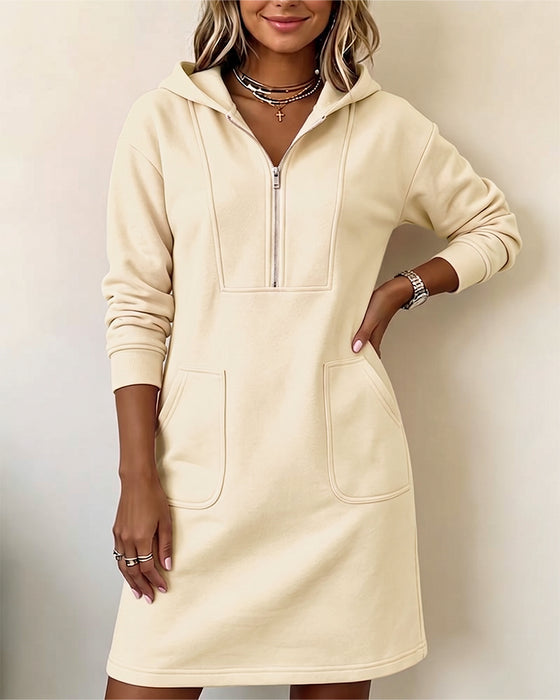 Hooded Zip Pocket Dress