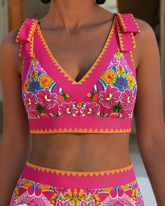 Ethnic Floral V-Neck Bikini