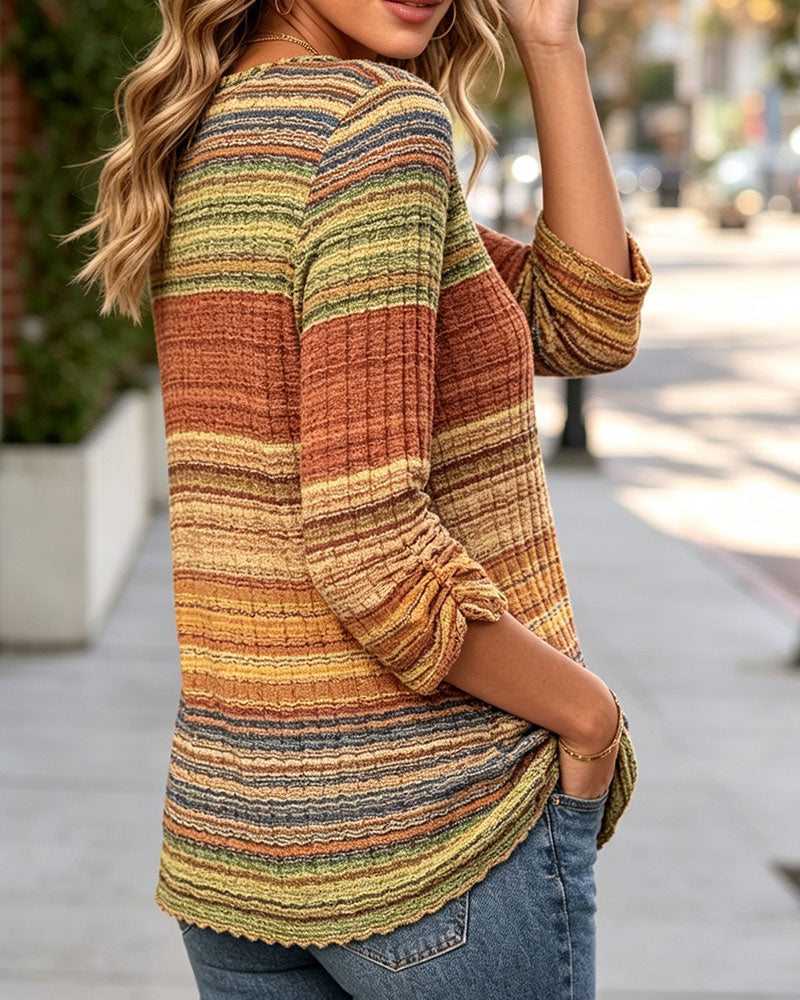 Vintage Striped Texture Long-Sleeved Top