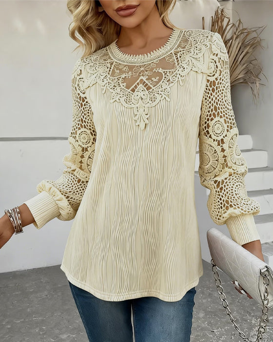 Long Sleeve Wave Lace Blouse