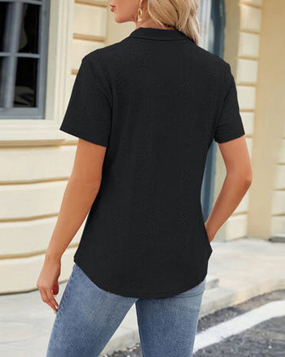 Lapel cutout short-sleeve top