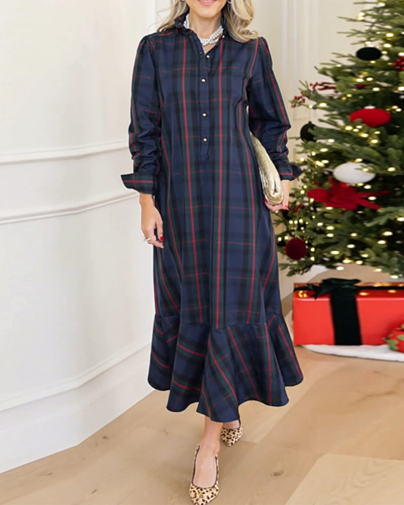 Casual Plaid Long-Sleeved Dress
