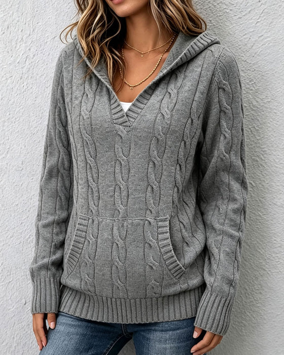 Cable Knit Hooded Pullover