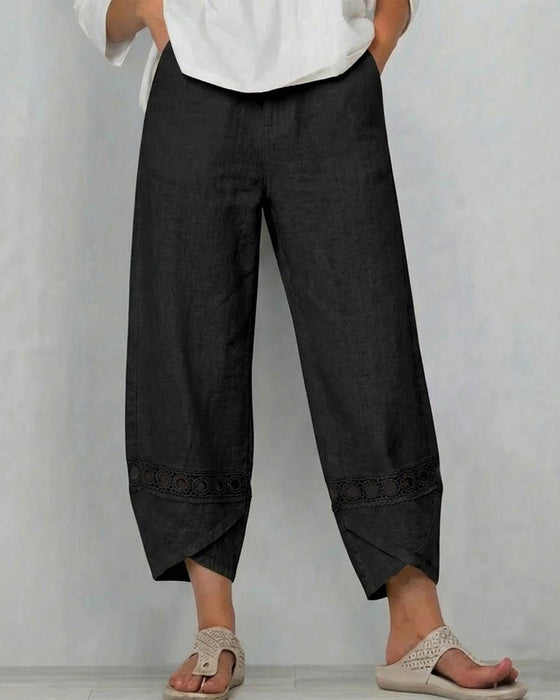 Solid Color Openwork Casual Pants