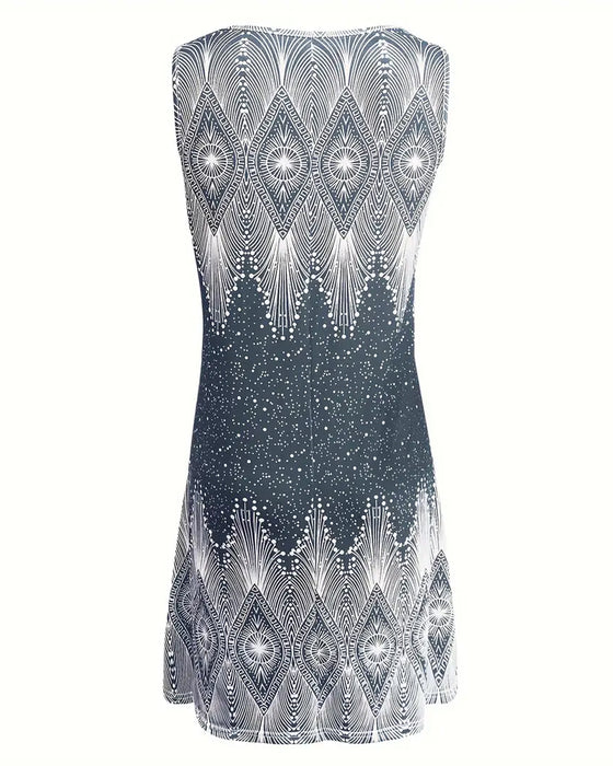 Sleeveless V-Neck Printed Dress