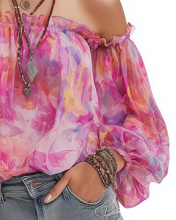 Off-Shoulder Ombre Casual Blouse
