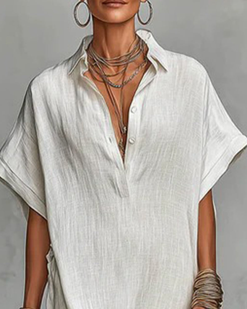 Lapel Buttoned Long Shirt Dress