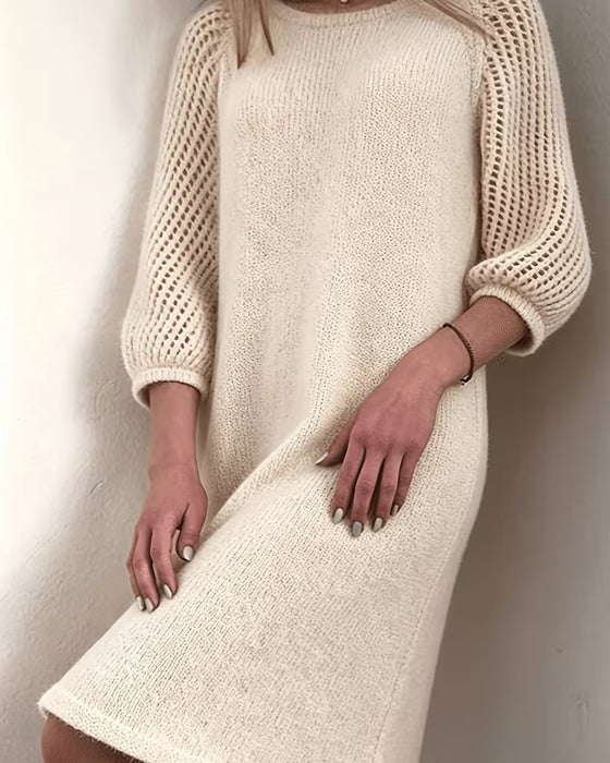 Crew Neck 3/4 Sleeve Sweater Dress