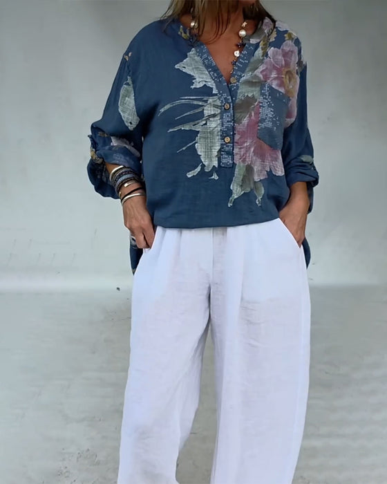 Open-Front Sequined Patchwork Printed Blouse