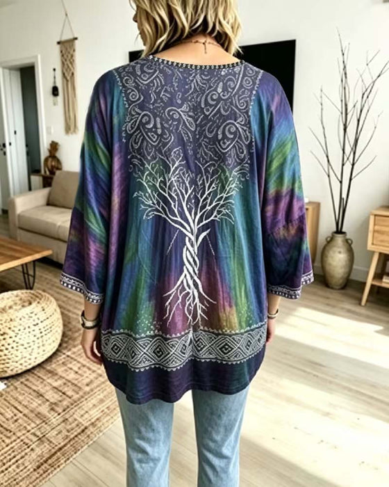 V-Neck Ombre Color-Block Blouse
