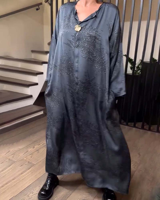 Long Sleeve Printed Straight Dress