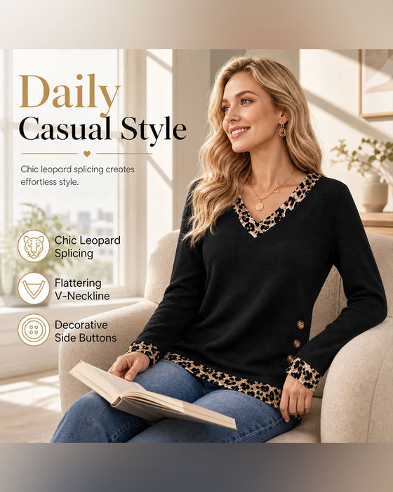 One-Side Button Leopard Print Spliced Top
