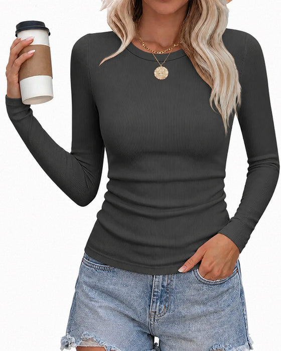 Slim-Fit Long-Sleeve Crew Neck Top