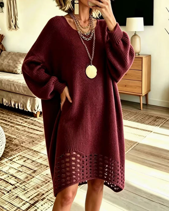 Crew Neck Hollow-Out Jumper Dress