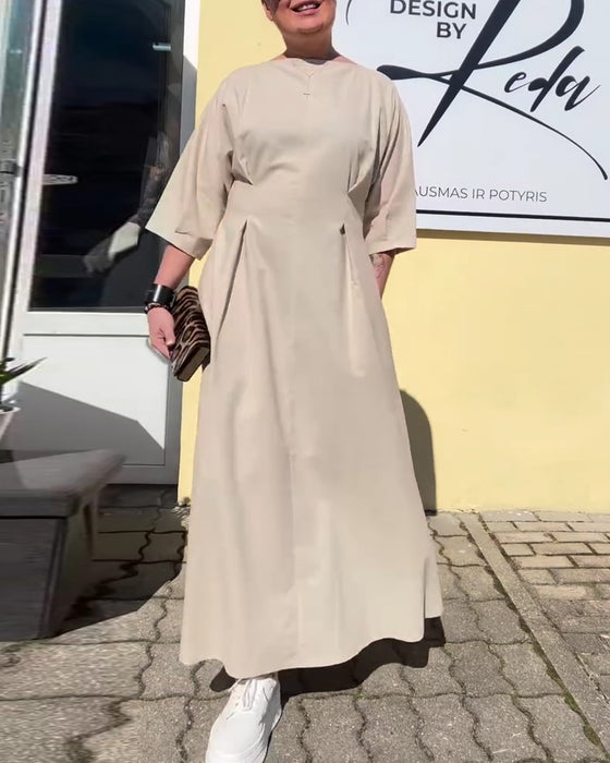 Round Neck Fitted Waist Fashion Dress