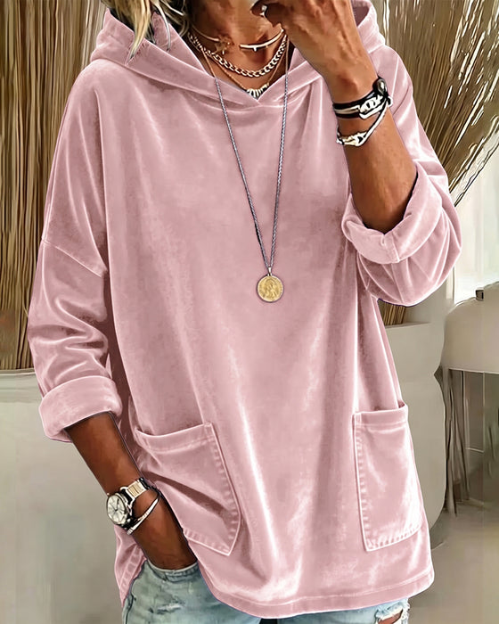 Solid Color Pocket Hooded Sweatshirt