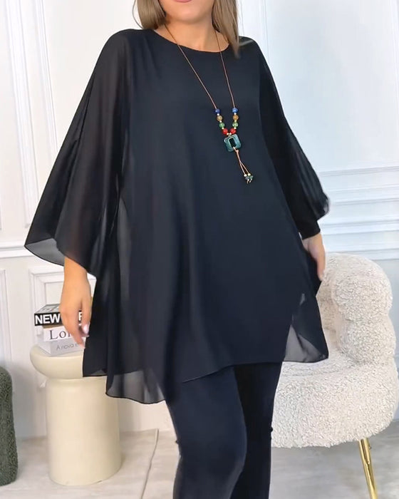Solid Color Round Neck Loose Top