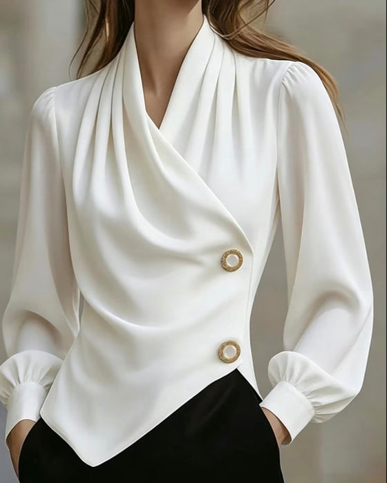 Draped Fashion V-Neck Blouse