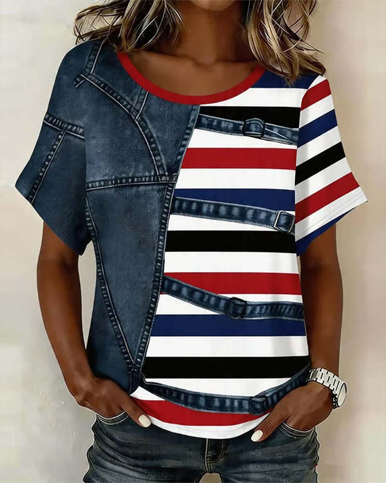 Stripe Patchwork Print T-Shirt