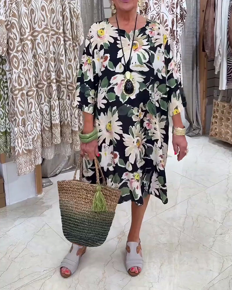 Daisy Print Loose Fit Casual Dress
