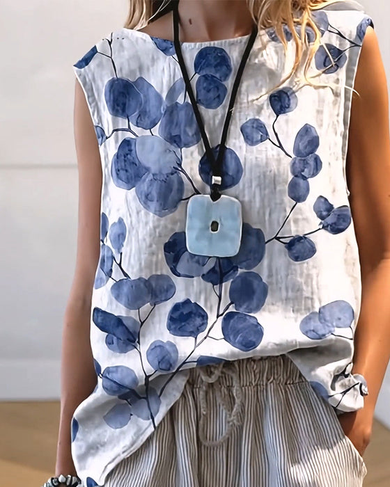 Ink Wash Floral Sleeveless Tank Top