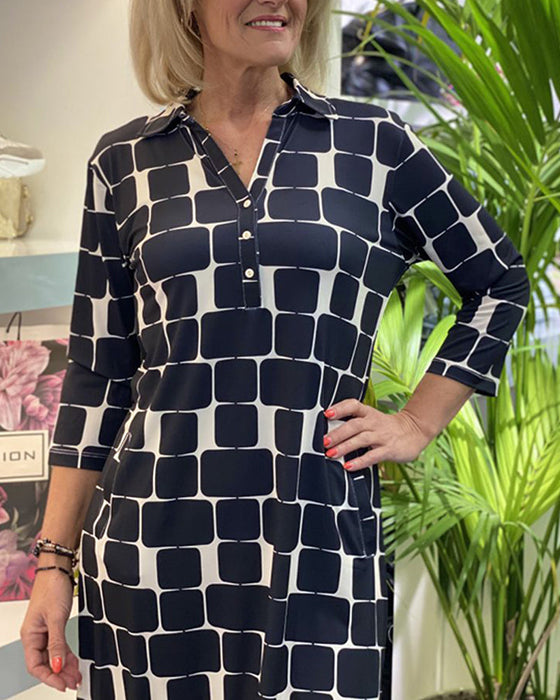 Lapel Plaid Print Dress