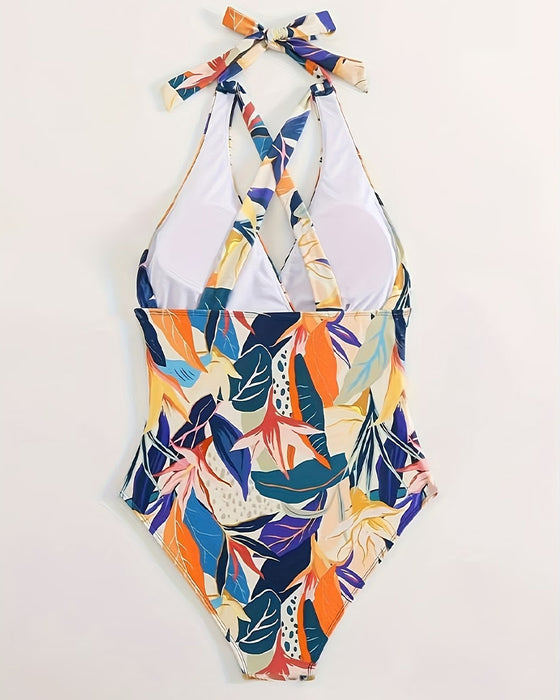 Halter Neck Tropical Floral One Piece