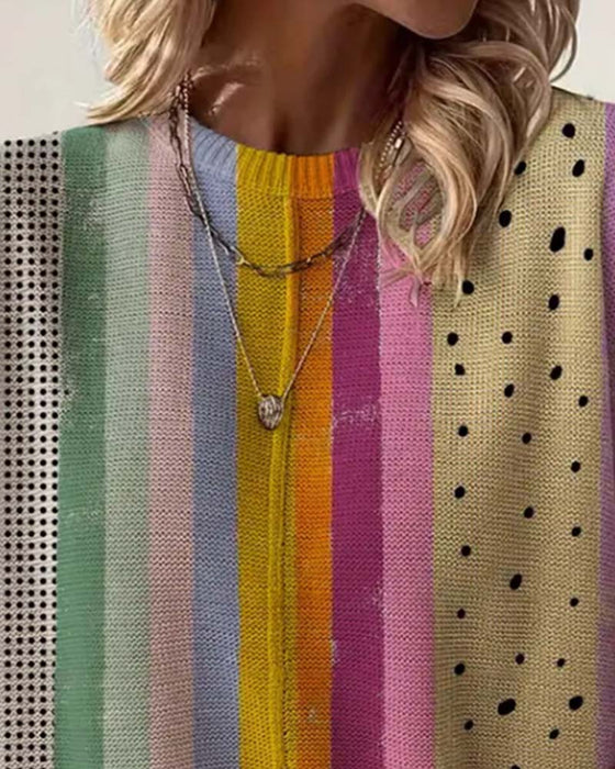 Polka Dot Rainbow Stripe Pullover
