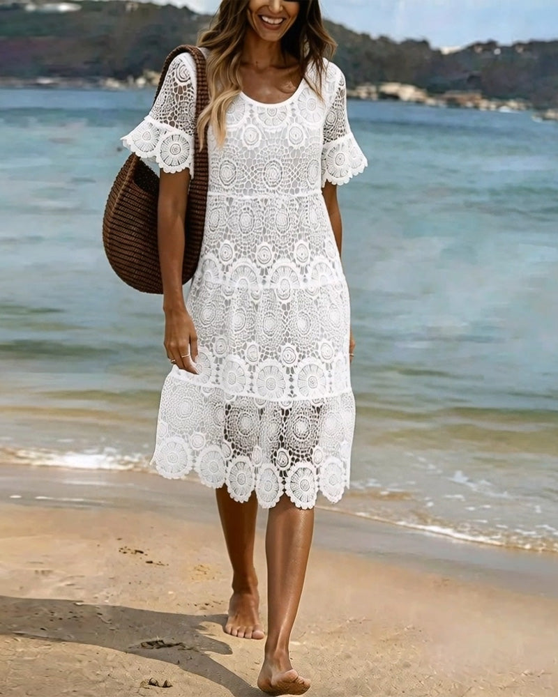 Cut-Out Lace Crewneck Dresses