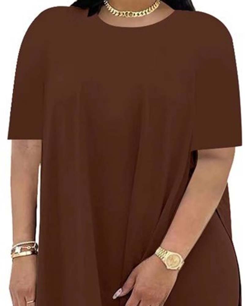 Solid Color Loose Short-Sleeve Pants Set