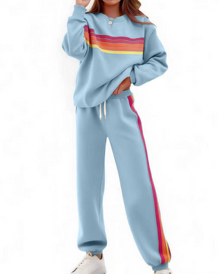 Colorful Stripe Sweatshirt and Sweatpant Set