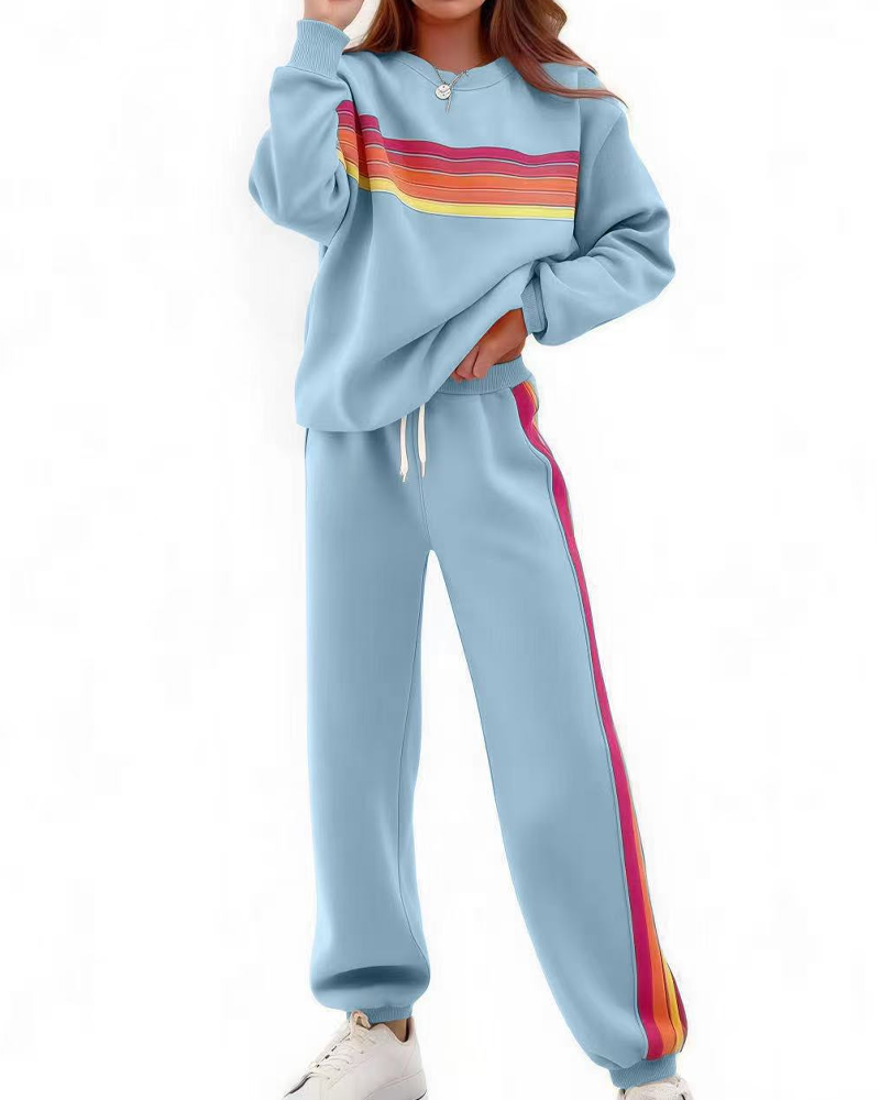 Colorful Stripe Sweatshirt and Sweatpant Set