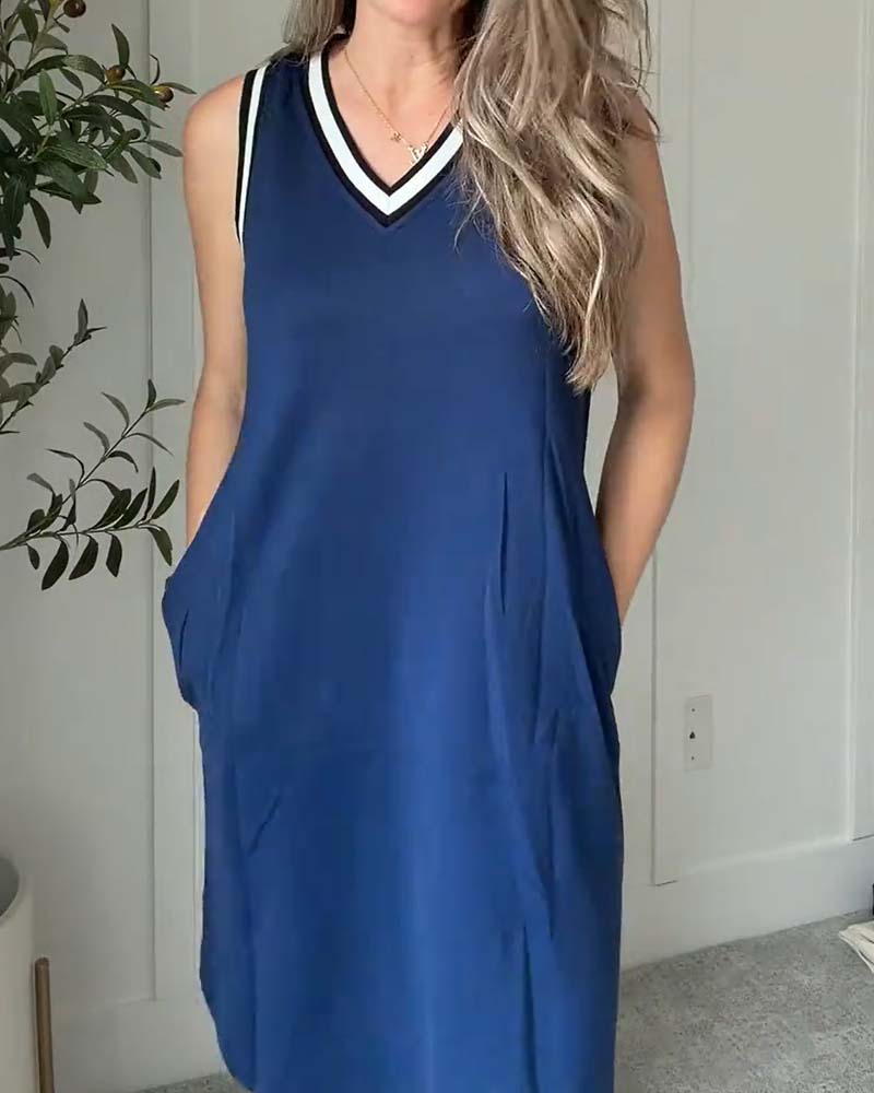 V-Neck Color Block Active Tank Dress