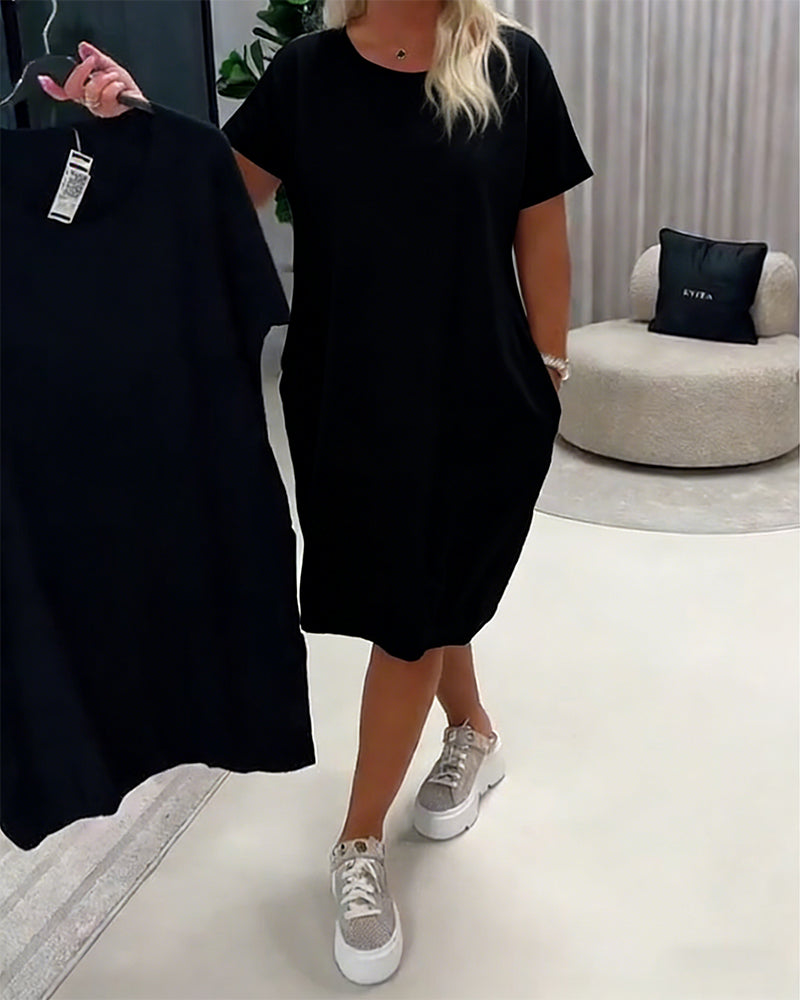 Short Sleeve Round Neck Loose-Fit Dress
