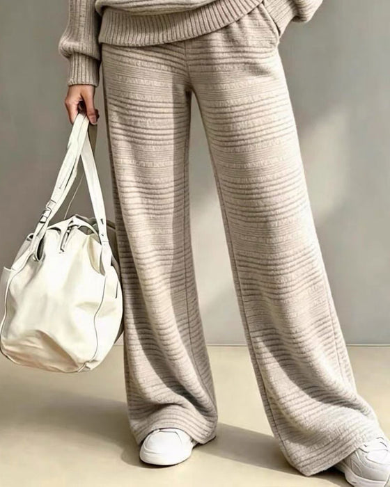 Round Neck Striped Relaxed Wide Leg Two-Piece Set